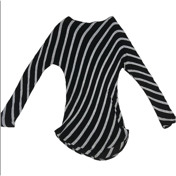 Women's INC Top Size L Black Gray Striped Long Sleeve - Picture 3 of 7
